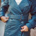 Women's Blue Double-Breasted Classic Leather Trench Coat-Women Leather Coat-Premium Leather Store