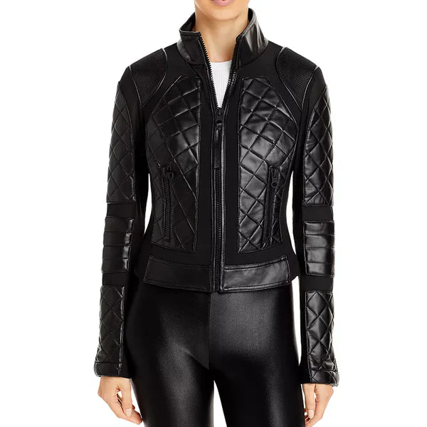 Women's Blanc Noir Moto Leather Jacket-Women Leather Jacket-Premium Leather Store