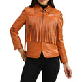 Women's Brown Fringe Leather Jacket-Women Leather Jacket-Premium Leather Store