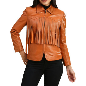 Women's Brown Fringe Leather Jacket-Women Leather Jacket-Premium Leather Store