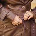 Women's Brown Double-Breasted Elegant Leather Trench Coat-Women Leather Coat-Premium Leather Store