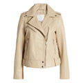 Women's Beige Sam Edelman Moto Leather Jacket-Women Biker Jacket-Premium Leather Store