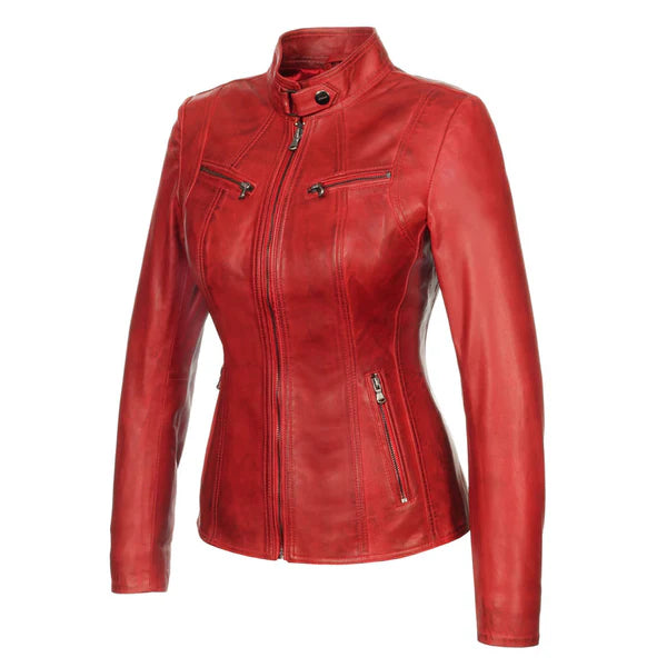 Women's Red Versona Leather Jacket-Women Leather Jacket-Premium Leather Store