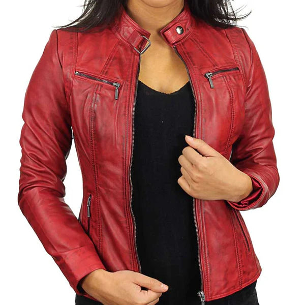 Women's Red Versona Leather Jacket-Women Leather Jacket-Premium Leather Store