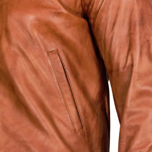 Men's Arcane Tan Bomber Leather Jacket-Men's Bomber Jacket-Premium Leather Store