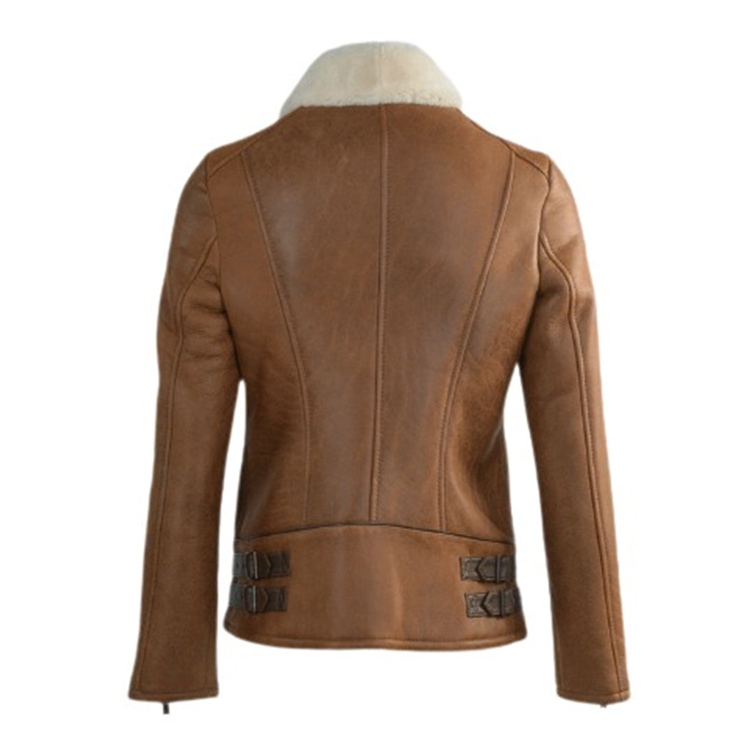 Women's Jane Aviator Faux Shearling Sheepskin Bomber Jacket-Women Shearling Jacket-Premium Leather Store