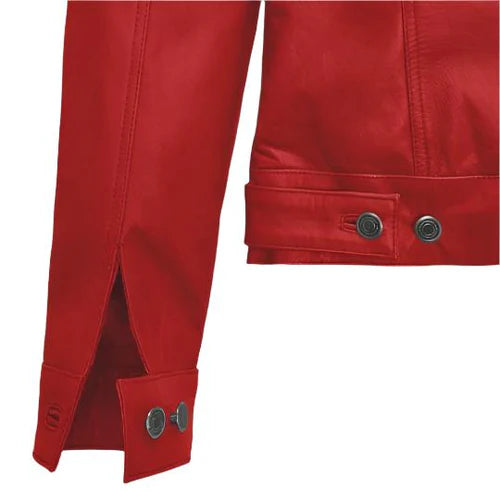 Men's Red Faux Trucker Leather Jacket-Leather Jackets-Premium Leather Store