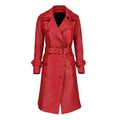 Women's Red Double-Breasted Stylish Leather Trench Coat-Women Leather Coat-Premium Leather Store