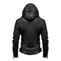 Men's Hooded Black Biker Leather Jacket-Men's Biker Jackets-Premium Leather Store