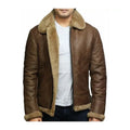 Men's Brown Vintage Faux Shearling Bomber Leather Jacket-Men Shearling Jacket-Premium Leather Store