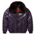 Men's Purple V-Bomber Faux Shearling Leather Jacket-Men Shearling Jacket-Premium Leather Store