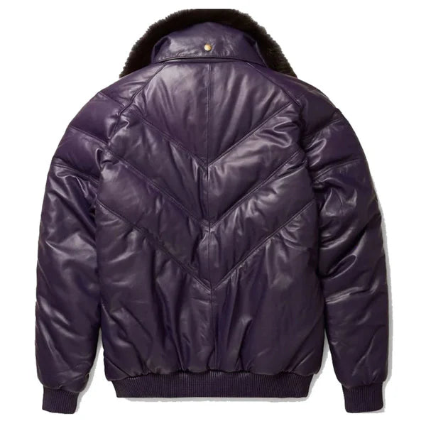 Men's Purple V-Bomber Faux Shearling Leather Jacket-Men Shearling Jacket-Premium Leather Store