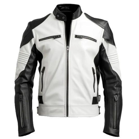 Men's Faux White Leather Jacket-Leather Jackets-Premium Leather Store