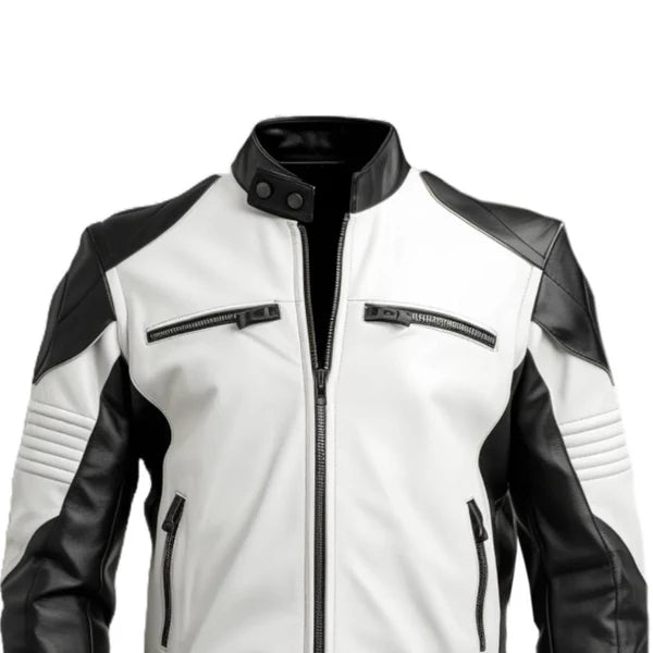 Men's Faux White Leather Jacket-Leather Jackets-Premium Leather Store