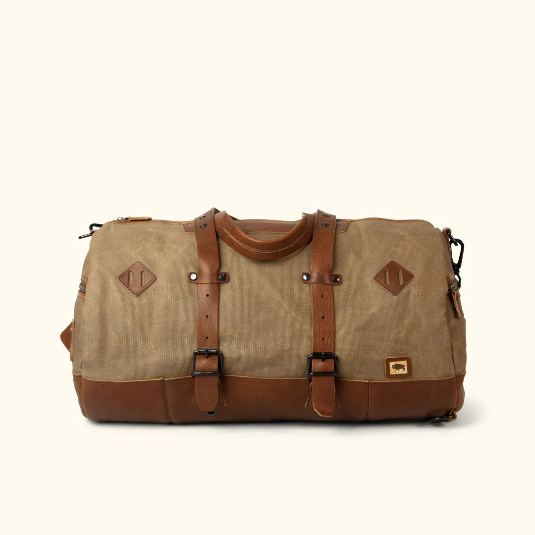 Dakota Field Khaki Waxed Canvas Duffle Bag-Leather Duffle bags-Premium Leather Store