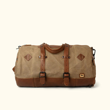 Dakota Field Khaki Waxed Canvas Duffle Bag-Leather Duffle bags-Premium Leather Store