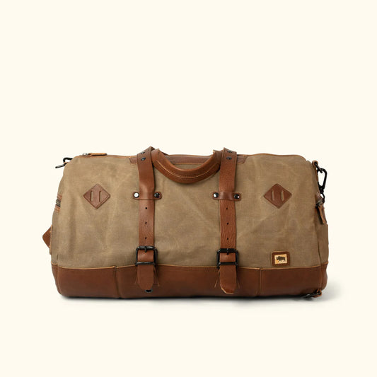 Dakota Field Khaki Waxed Canvas Duffle Bag-Leather Duffle bags-Premium Leather Store
