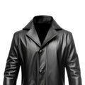 Black Button Closure Long Genuine Leather Coat-Men Leather Coat-Premium Leather Store