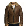 Men's Brown Vintage Faux Shearling Bomber Leather Jacket-Men Shearling Jacket-Premium Leather Store