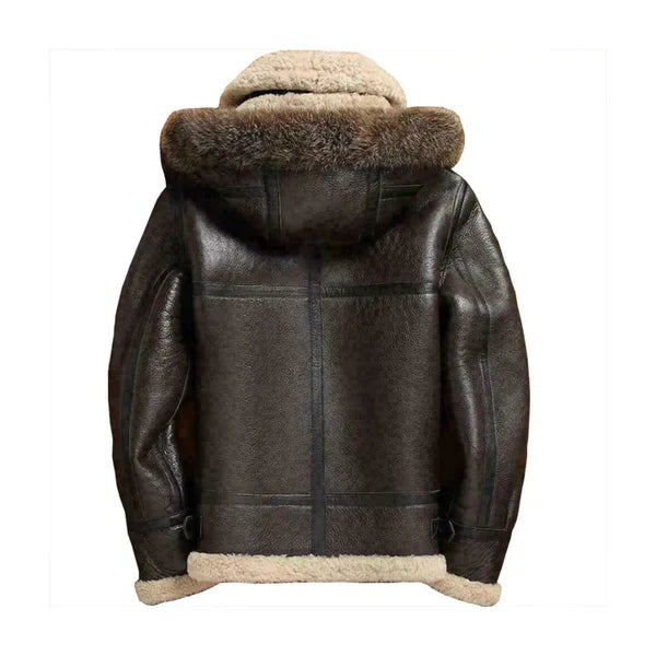 Men's Brown Faux Shearling Fur Leather Jacket-Men Shearling Jacket-Premium Leather Store